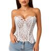 LEACOOLKEY Corpetto Corsetto in Pizzo Floreale Trasparente con Lacci per Donna Top Halloween,Bianco,XL