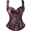 Swallow Industries Corsetto da donna con cinghie nero overbust corsetto vintage donna broccato push up corsetto gilet lingerie floreale jacquard corsetto cerniera top