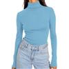 DUOEASE Maglia Donna Slim Fit Casual Basic T Shirt Termica Tinta Unita Collo Alto Magliette Donna Manica Lunga(Blu XS)