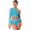 Freebily Body da Ginnastica Ritmica Donna Abito da Ballo Latino Tango con Piume Strass Abito Pattinaggio Artistico Crop Top Monospalla + Minigonna Costume da Danza del Ventre Cielo blu S