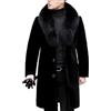 Generic Cappotto lungo da uomo con collo in pelliccia sintetica, doppio petto, stile business, di media lunghezza, parka, soprabito, nero, taglia L