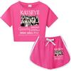 Minhuaha KATSEYE, Completo 2 Pezzi, T-Shirt e Pantaloncini, Tutina per Bambine, Rosso rosato, 9-10 Years