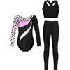 Aislor Ragazze Tuta Ginnastica Artistica Body Danza Classica Maniche Lunghe Leotards Reggiseno Sportivo con Pantaloni Leggins Completo Sportivo da Yoga Fitness Leopardo 7-8 anni
