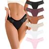 READY TO LOVE perizoma da donna in pizzo senza cuciture, biancheria intima sexy da donna, senza cuciture, senza cuciture, confezione da 6, (Nero*1, fucsia*1, giallo mattone*1, albicocca*1, bianco*1