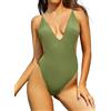 SHEKINI Costume da bagno intero da donna con scollo a V profondo senza schienale regolabile costume da bagno taglio alto Brasile tanga monokini moda da spiaggia, verde chiaro, S