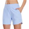 WILLIT Costume da bagno da donna, a vita alta, ad asciugatura rapida, UPF 50 + Tummy Control Beach Shorts 5 con tasche, Azzurro, XS