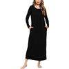 Leversic Camicia da Notte Donna Manica Lunga Camicia Lunga Donna Invernale Camice da Notte Cotone Vestito da Notte con Tasche Camicia Donna Elegante Nero L