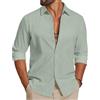 COOFANDY Camicia da Uomo a Maniche Lunghe in Cotone Camicia Casual Estiva Camicia da Spiaggia Leggera per Le Vacanze e i Matrimoni Verde Chiaro M