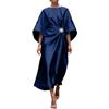 Dasongff - Abito da donna, lungo, in raso, con maniche a tre quarti, scollato, tinta unita, elegante, abito maxi, con spalline a spaghetto, scollato, per balli, matrimoni, cocktail, feste, Blu marino
