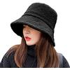 CHERISH Cappello da pescatore invernale da donna, in lana di agnello, reversibile, caldo, cappello da bacino in stile orsacchiotto, Nero , Taglia unica