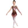 Chaoyinn Bambini Vestito Danza Latino Jazz Una Manica Strass Abito Pattinaggio Artistico Competizione Bambina Body Ginnastica Ritmica Marrone 5-6 anni