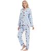GLOBAL Pigiama Donna Flanella|Donna Pigiami Cotone Maniche Lunghe| Pigiami Due Pezzi da Donna| Camicie da Notte da Donna| Pjs Confortevole| Sleepwear Caldo Morbido |Cane Carino Blu XXL
