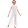 Chaoyinn Justaucorps La Danza Contemporanea Bambina Costume La Danza Lirica Moderna Tenuta con Pantalone Fenduto Il Balletto Classico Abbigliamento Bianco 11-12 Anni