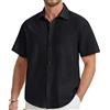 HISDERN Nero Camicia Lino Uomo Manica Corta Casual Elegante Estate Camicie per Vacanza Formale Lavoro Camicia con Bottoni Tasca Regular Fit M
