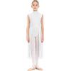 Kaerm Ragazze Vestito da Balletto Ballo Lirico Contemporaneo Senza Maniche Maxi Abito da Pattinaggio Artistico Body Danza Classica Ballerina Costume da Ballo Latino Tango Bianco 11-12 Anni