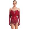renvena Donna Abito da Ballo Latino Americano con Nappa Frange Body da Pattinaggio Artistico + Guanti Lunghi Leotards Danza Classica Costume Danza del Ventre