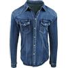 Evoga Camicia di Jeans Uomo Denim Casual con Collo alla Coreana Slim Fit (M, #C1 Blu Denim Elasticizzata)