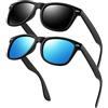 KANASTAL Occhiali da Sole da Uomo Donna Polarizzati Neri Scuri Blu Specchio Specchiati UV400 Quadrati Vintage Retrò Alla Moda 2 Paia Blue Sunglasses Men per Guida Pesca Golf - Nero Opaco + Azzurri