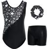 Gogokids Body da ginnastica per ragazze, con strass scintillanti, tute da danza, con pantaloncini, abbigliamento sportivo