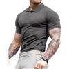 Lehmanlin Polo da Uomo Muscle Polo a Maniche Lunghe Casual T-Shirt da Golf a Costine Elasticizzate Slim Fit (Grigio Profondo/XXL)