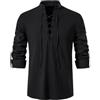 PADOLA Camicia Medievale in Lino Henley a Maniche Lunghe da Uomo, Costume Cosplay Fantasia Gotico Pirata Primavera-Estate