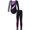 Freebily Body da Ginnastica Artistica Bambina con Leggings Sportivi Strass Leotard a Maniche Lunghe Abito da Danza Classica Moderna Jazz Tuta da Balletto Ballo Latino Nero&Rosa scuro 7-8 anni