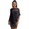 creazioni unique Poncho Coprispalle da Donna Elegante da Cerimonia o Sera - Poncho Donna in Rete di Viscosa Termica con Essenza di Fiore di Ciliegio (Nero Argento)