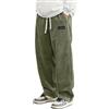 Generico Kirakuco Pantaloni Giapponesi Uomo Larghi Pantalonis di Velluto A Coste Lunghi Taglio Dritto Modello Pantalone con Vita Elasticizzata e Cordino Baggy Elasticizzati Casual Joggers Verde 3XL