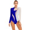 Freebily Body da Ginnastica per Donna Strass Leotard da Danza Classica Moderna Manica Lunga Abito da Pattinaggio Artistico Balletto Body da Ballo Latino Jazz Allenamento Bianco&Blu M