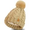 Donfri Cappelli Beanie per Donna Foderati in Raso Beanie Invernale Lavorato a Maglia per Signore Cappello Caldo con Pompon, cachi, Taglia unica
