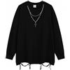YOSUWOAI Maglietta da uomo con scollo rotondo, a maniche lunghe, tinta unita, comoda, con collana a croce, stile gotico, streetwear, O nero., L