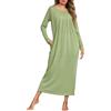 Leversic Camicia da Notte Donna Manica Lunga Invernale Camice da Notte Cotone Vestito con Tasche Elegante Verde 3XL