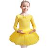 L SERVER Ragazza Vestiti da Balletto in Cotone Tutù con Paillettes Bambino Body da Danza a Maniche Lunghe/Corte Balletto, Giallo (Manica lunga), 12-13 Anni