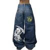 Generico 2025 Halloween Baggy Y2K Jeans da Donna Hip Hop Goth Streetwear con Stampa, Vintage, a Vita Alta, in Denim, Oversize, con Bottoni e Tasche Larghe, Pantaloni Cargo