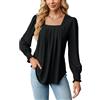 Atxnn Camicetta da Donna Elegante Camicia con Collo Quadrato Blusa a Maniche Lunghe a Sbuffo Casual Tunica Top per Autunno Primavera
