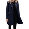 Generisch Blazer Giacca da donna elegante - cappotto di lana da donna invernale lungo | Lungo blazer, taglie grandi, elegante risvolto, cappotto invernale in cotone, con tasche, giacca a vento, Blu scuro, XXL