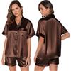 GAESHOW Pigiama Donna, Pigiami da Donna in Raso di Seta Pigiama Donna Corto Set Pigiama in Raso con Bottoni, 2 Pezzi Maniche Corte e Pantaloncini Casa Leggero Estivo S-XXL