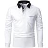 AIOIDI Polo da Uomo Adulto Maniche Lunghe Maglia in Cotone T-Shirt Golf con Tasca Reale Bianco L