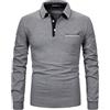 APAELEA Polo Uomo Manica Lunga Polo Collare Strisce Cotone Golf Tennis T-Shirt Top,Grigio1,3XL