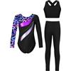 Aislor Ragazze Tuta Ginnastica Artistica Body Danza Classica Maniche Lunghe Leotards Reggiseno Sportivo con Pantaloni Leggins Completo Sportivo da Yoga Fitness Cielo 9-10 anni