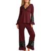 crazy bean Pigiama Donna Manica Lunga e Pantaloni in Pizzo Maglietta Scollo a V Maniche Lunghe con Volant Due Pezzi Leggero Elegante per Primavera Autunno Rosa M