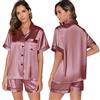 TeJoyce Pigiama Corto Estivo in Seta per Donna, Pigiami 2 Pezzi in Raso, Camicia a Maniche Corte con Bottoni e Pantaloncini, Abbigliamento Notte Elegante e Relax per Casa (Rosa Scuro, L)