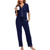 Lovasy Pigiama Donna Estivo Set Cotone Camicia con Bottoni Comodo Pantaloni Lunghi Manica Corta Aperto Davanti Lungo,Grigio Scuro,M