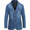 Generic Giacca da abito in denim da uomo, con 3 bottoni, fodera a righe, casual, business, tinta unita, denim, blazer, giacca in jeans leggera, da giovane, lavata, Blu, L