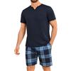 Leversic Pigiama Uomo Estivo Pigiami Corto Scollo a V Abbigliamento da Casa in Due Pezzi Comodo Morbido S-3XL