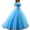 Fuomomo Abito da Cenerentola Abito da Ballo Abito da Principessa Abito Cosplay Via dalla Spalla Abito da Ballo in Tulle Abiti Quinceanera Vestito con Farfalla