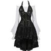 Hengzhifeng Corsetto Pelle Medievale con Camicia e Gonna Tulle S Nero
