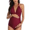 EastElegant Costumi da Bagno Premaman Un Pezzo V-Collo Gravidanza Costumi da Bagno Halter Bikini Premaman, Vino Rosso, L