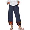 heekpek Pantaloni Donna Estivi Cotone Lino Leggeri Comodi Pantalone Casual Donna Larghi Tinta Unita Pantaloni Spiaggia 9/10 Lunghezza, Stampa Gialla, XXL