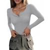 Totatuit T-Shirt Donna a Maniche Lunghe/Corta con Scollo a V Maglietta Casual Top Elegante Basic Magliette Tinta Unita Maglia Sexy Aderente Elasticizzato S-XXL
